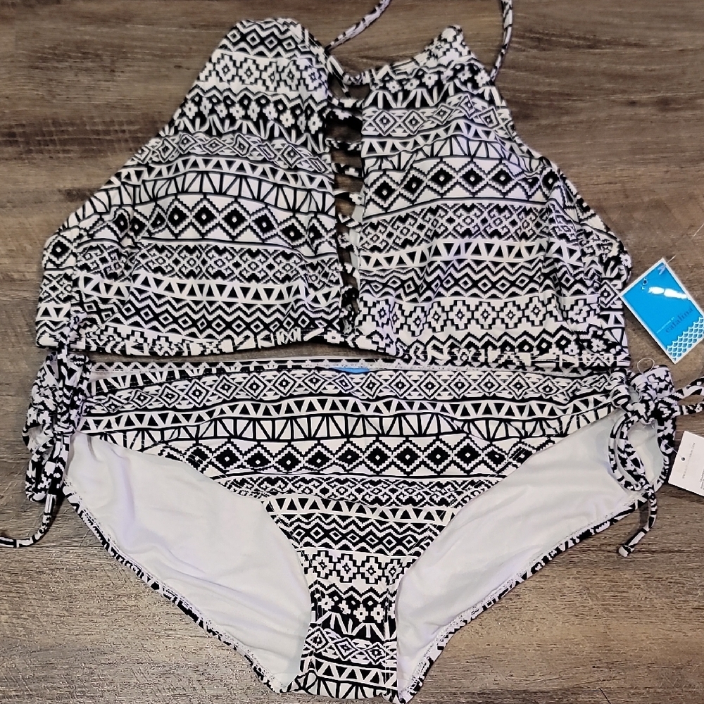 New!!! Collections By Catalina Tribal Print Black and White Bikini Set